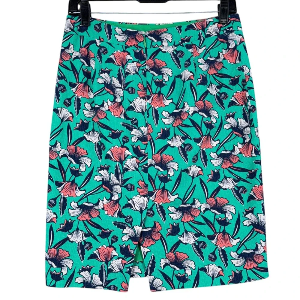 J. Crew‎ Floral Print Pencil Skirt Women's Size 0 Career Office Green